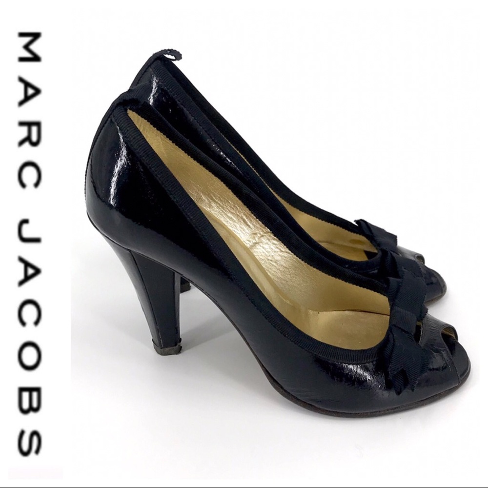 πSALEπ Marc Jacobs Black Patten Peep Toe Heels - Picture 1 of 7